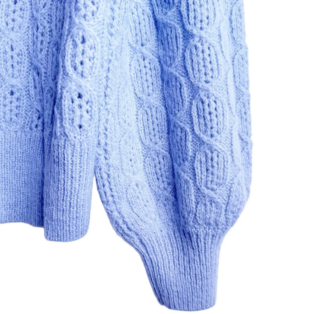 J. CREW NWT Puff Sleeve Alpaca Blend Knit Sweater Size Medium in Dusk Blue - Picture 8 of 10
